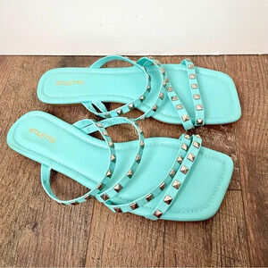 Stiletto  Brazilian Leather Studed Square Toe Sandals